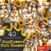 Sunflower Girl Gnomes PNG Clipart Collection - 40 PNG, Sunny gnome graphics, Sunflower printables, Commercial use, Digital download