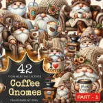 Coffee Gnomes PNG Clipart Collection - 42 PNG, Latte lover illustrations, Coffee gnome printables, Commercial use, Digital download