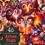 Aries Sign PNG Clipart Collection - 45 PNG, Astrology symbols graphics, Celestial zodiac printables, Commercial use, Digital download
