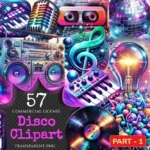 Disco PNG Clipart Collection - 57 PNG, Vintage disco illustrations, Groovy dance printables, Commercial use, Digital download