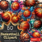 Basketball PNG Clipart Collection - 50 PNG, Energetic basketball illustrations, Sports printables, Commercial use, Digital download