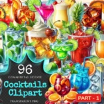 Cocktails PNG Clipart Collection - 96 PNG, Colorful beverage illustrations, Bar themed printables, Commercial use, Digital download