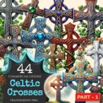 Celtic Crosses PNG Clipart Collection - 44 PNG, Knotwork crosses graphics, Intricate line printables, Commercial use, Digital download