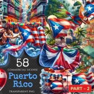 Puerto Rico (P-2) PNG Clipart Collection - 58 PNG, Tropical travel illustrations, Puerto rico island prints, Commercial use,Digital download
