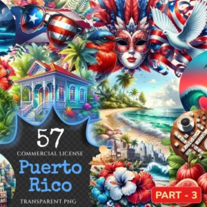 Puerto Rico (P-3) PNG Clipart Collection - 57 PNG, Tropical travel illustrations, Puerto rico island prints, Commercial use,Digital download