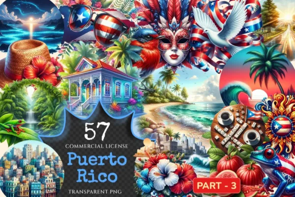 Puerto Rico (P-3) PNG Clipart Collection - 57 PNG, Tropical travel illustrations, Puerto rico island prints, Commercial use,Digital download