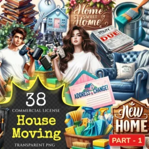 House Moving PNG Clipart Collection - 38 PNG, House shifting illustrations, New home printables, Commercial use, Digital download