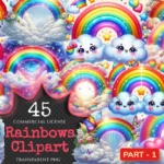 Rainbows PNG Clipart Collection - 45 PNG, Vibrant rainbow illustrations, Lively rainbow printables, Commercial use, Digital download