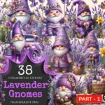 Lavender Gnomes PNG Clipart Collection - 38 PNG, Violet gnome graphics, Garden gnome printables, Commercial use, Digital download