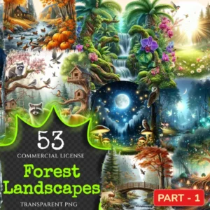 Forest Landscapes PNG Clipart Collection - 53 PNG, Peaceful woodland illustrations, Nature printable, Commercial use, Digital download