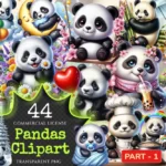 Pandas PNG Clipart Collection - 44 PNG, Sweet cute panda illustrations, Charming panda printables, Commercial use, Digital download