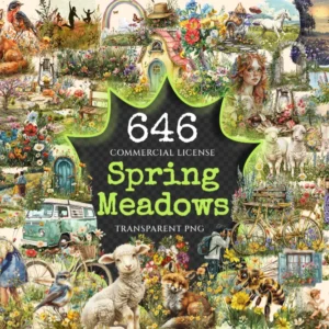 Spring Meadows Clipart Bundle - 640+ transparent PNG, Springtime clipart, Spring garden illustrations, Commercial use, Digital download
