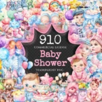 Baby Shower Watercolor Clipart Bundle - 900+ transparent PNG, Cherubic baby graphics, Adorable kids party, Commercial use, Digital download