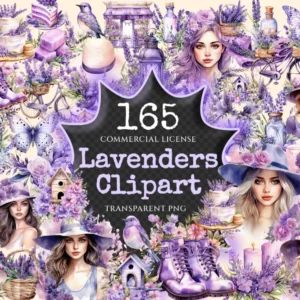 Lavenders Watercolor Clipart Bundle - 160+ transparent PNG, PNG of Tranquil summer lavender joy, Lavenders Commercial use, Digital download