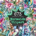 Mermaids Watercolor Clipart Bundle - 670+ transparent PNG, Enchanting mermaid illustrations, Sea siren art Commercial use, Digital download