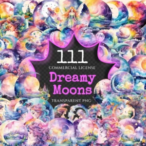 Dreamy Moons Clipart Bundle - 100+ transparent PNG, Fantasy fairytale moon art imagery, Enchanting moon png Commercial use, Digital download