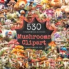 Mushrooms Watercolor Clipart Bundle - 520+ transparent PNG, Mushrooms png, Enchanted nature illustrations, Commercial use,Digital download