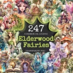 Elderwood Fairies Watercolor Clipart Bundle - 240+ transparent PNG, PNG of Magical Fairytale, Comic book, Commercial use, Digital download