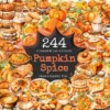 Pumpkin Spice Watercolor Clipart Bundle - 240+ transparent PNG, Warm autumn art, Pumpkin PNG, Fall drinks, Commercial use, Digital download