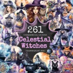Celestial Witches Watercolor Clipart Bundle - 260+ transparent PNG, Mystical graphics, Fantasy fairy images, Commercial use,Digital download