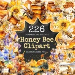 Honey Bee Watercolor Clipart Bundle - 220+ transparent PNG, Honey drips graphics, Spring garden bee designs, Commercial use,Digital download