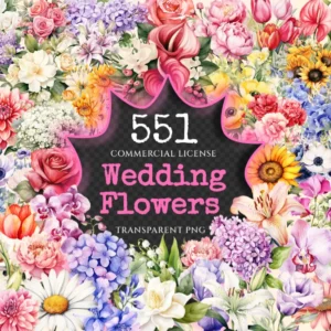 Wedding Flowers Watercolor Clipart Bundle - 545+ transparent PNG, Floral wedding elements, Bride's bouquet, Commercial use, Digital download