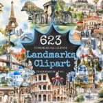 Landmarks Watercolor Clipart Bundle - 620+ transparent PNG, Popular landmark graphics, top wonders clipart, Commercial use, Digital download