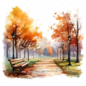 20 High-Quality Autumn Park Clipart - Autumn park digital watercolor JPG instant download for commercial use - Digital download