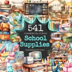 School Supplies Watercolor Clipart Bundle - 535+ transparent PNG, Back to school images, Elementary school, Commercial use, Digital download