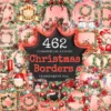 Christmas Borders Watercolor Clipart Bundle - 455+ transparent PNG, Xmas frames art, Festive border designs, Commercial use,Digital download