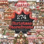 Christmas Storefronts Watercolor Clipart Bundle - 270+ transparent PNG, Christmas shop images, Cozy holiday, Commercial use,Digital download