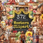 Western Watercolor Clipart Bundle - 370+ transparent PNG, Texas cowboy ranch graphics, Cowgirl ranch png, Commercial use, Digital download