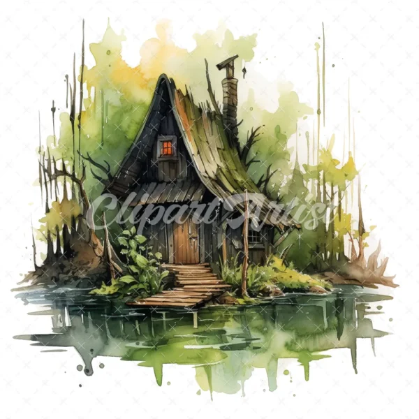 20 High-Quality Swamp Witch Houses Clipart - Witch houses digital watercolor JPG instant download for commercial use - Digital download