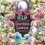 Garden Lawns Watercolor Clipart Bundle - 615+ transparent PNG, Verdant garden graphics, Spring landscape, Commercial use, Digital download