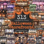 Halloween Storefronts Watercolor Clipart Bundle - 310+ transparent PNG, Haunted store graphics, Spooky png, Commercial use, Digital download