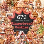 Gingerbread Cookies Watercolor Clipart Bundle - 675+ transparent PNG, Xmas cookies png, Festive baking png, Commercial use, Digital download