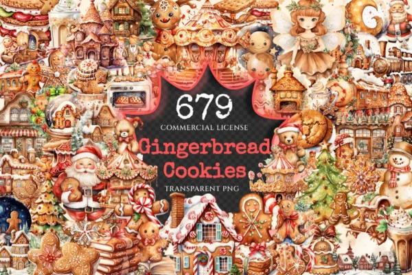 Gingerbread Cookies Watercolor Clipart Bundle - 675+ transparent PNG, Xmas cookies png, Festive baking png, Commercial use, Digital download