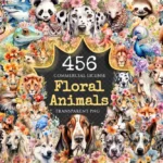 Floral Animals Watercolor Clipart Bundle - 450+ transparent PNG, Adorable animals png, Flower animal decor, Commercial use, Digital download