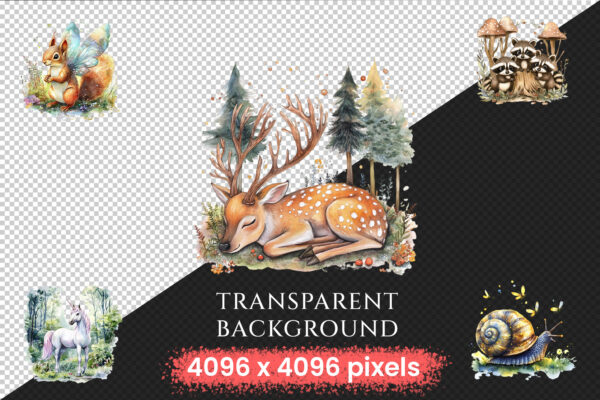 Magical Forests Watercolor Clipart Bundle - 350+ transparent PNG, Magical forest graphics, Nature images, Commercial use, Digital download