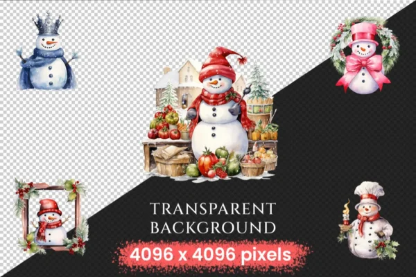 Snowman Watercolor Clipart Bundle - 755+ transparent PNG, Snowman illustrations, Delightful winter snowman, Commercial use, Digital download