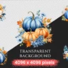 Blue Fall Watercolor Clipart Bundle - 205+ transparent PNG, Autumn harvest graphics, Rustic pumpkin floral, Commercial use, Digital download