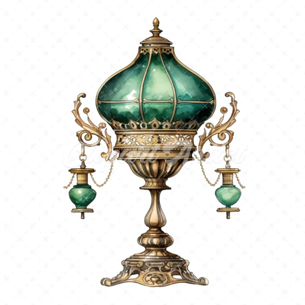 20 High-Quality Victorian Antique Lamps Clipart - Antique lamp digital watercolor JPG instant download for commercial use - Digital download