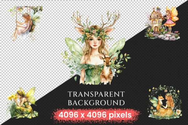 Spring Fairies Watercolor Clipart Bundle - 810+ transparent PNG, Whimsical fairy graphics, Magical fairy, Commercial use, Digital download