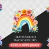 Rainbow Flowers Watercolor Clipart Bundle - 380+ transparent PNG, Vibrant flower graphics, Blossom png, Commercial use, Digital download