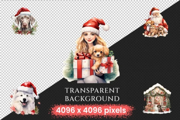 Christmas Dogs Watercolor Clipart Bundle - 680+ transparent PNG, Cozy festive dog graphics, Holiday pup art,Commercial use, Digital download