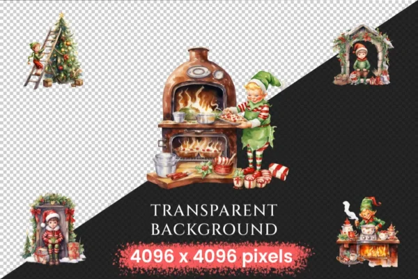 Christmas Elves Watercolor Clipart Bundle - 791+ transparent PNG, Cozy festive magic png, Holiday elf art, Commercial use, Digital download