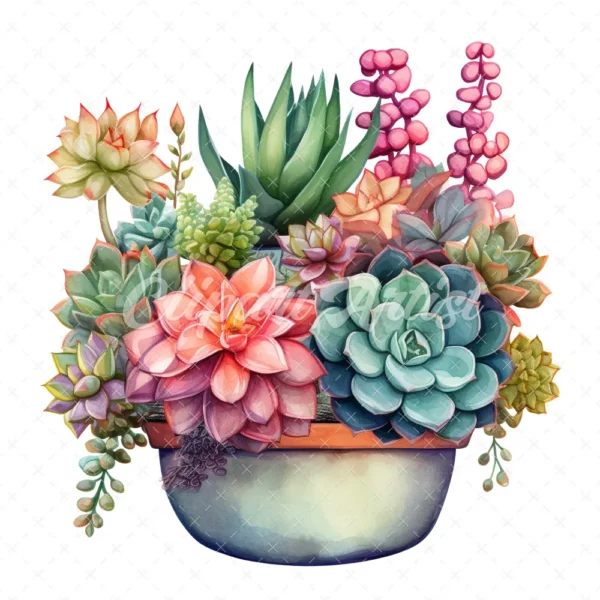 19 High-Quality Boho Succulent Pot Clipart - Succulent pot digital watercolor JPG instant download for commercial use - Digital download