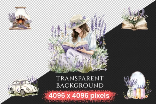 Wildflower Novel Watercolor Clipart Bundle - 595+ transparent PNG, Rustic book graphics, Storybook images, Commercial use, Digital download