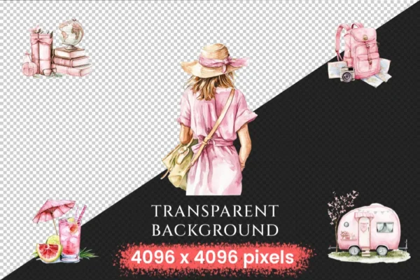 Around the World Watercolor Clipart Bundle - 312+ transparent PNG, Cute travel graphics, Travel png images, Commercial use, Digital download