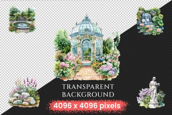 Royal Garden Watercolor Clipart Bundle - 358+ transparent PNG, Royal botanical graphics, Elegant garden png, Commercial use,Digital download